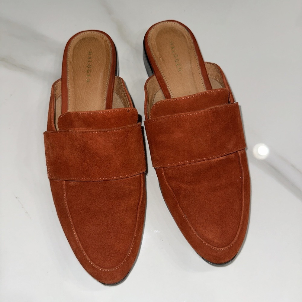Halogen Women's Orange Suede Flats Slides Size7,